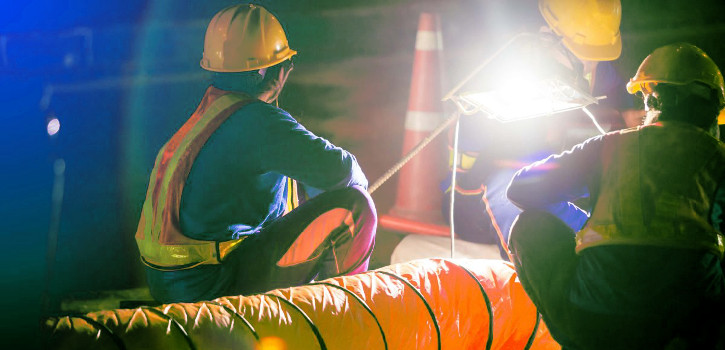 Operarios trabajando turno de noche